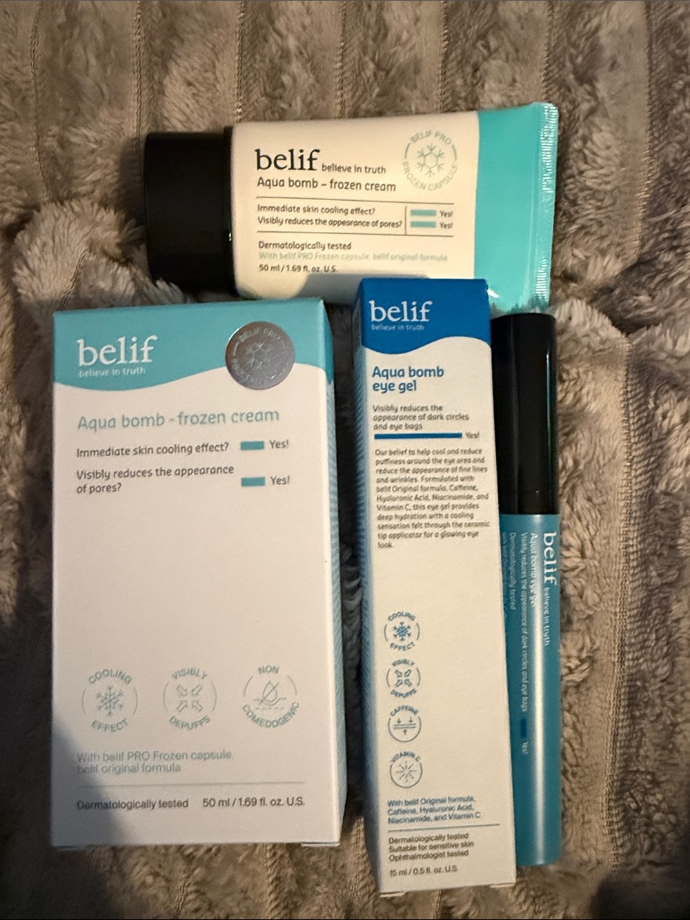 belif Aqua Bomb Frozen Cream & Eye Gel Set — Blue/White Hydrating Duo